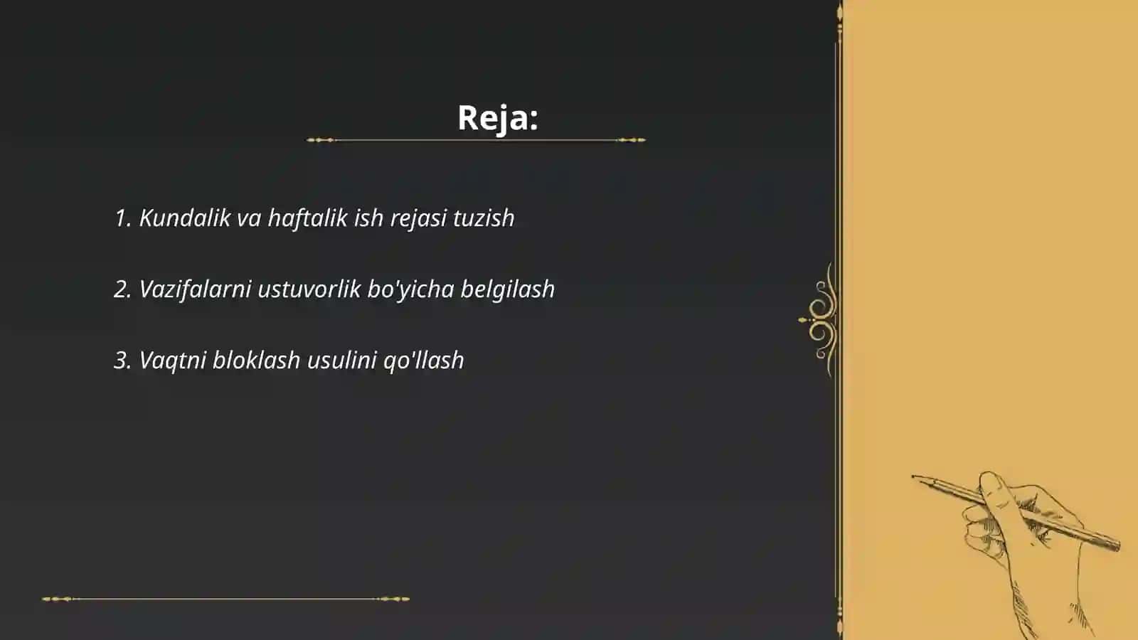 Kundalik va haftalik ish rejasi tuzish 2