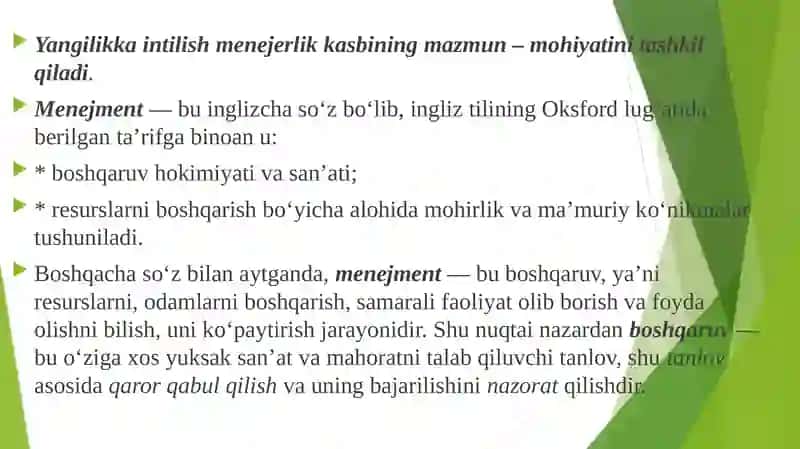 Menejment hizmat ko'rsatish faoliyati va uning o'ziga xos hususiyatlari 2