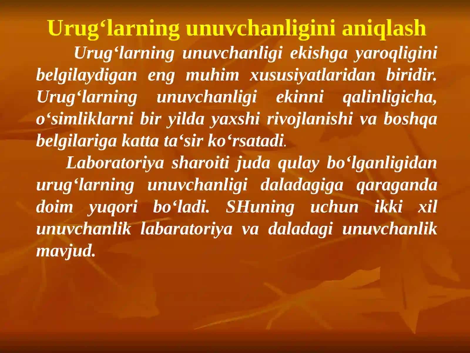 Urug‘larni tayyorlash usullari. Introduksion o‘simliklarning urug‘chiligi 2