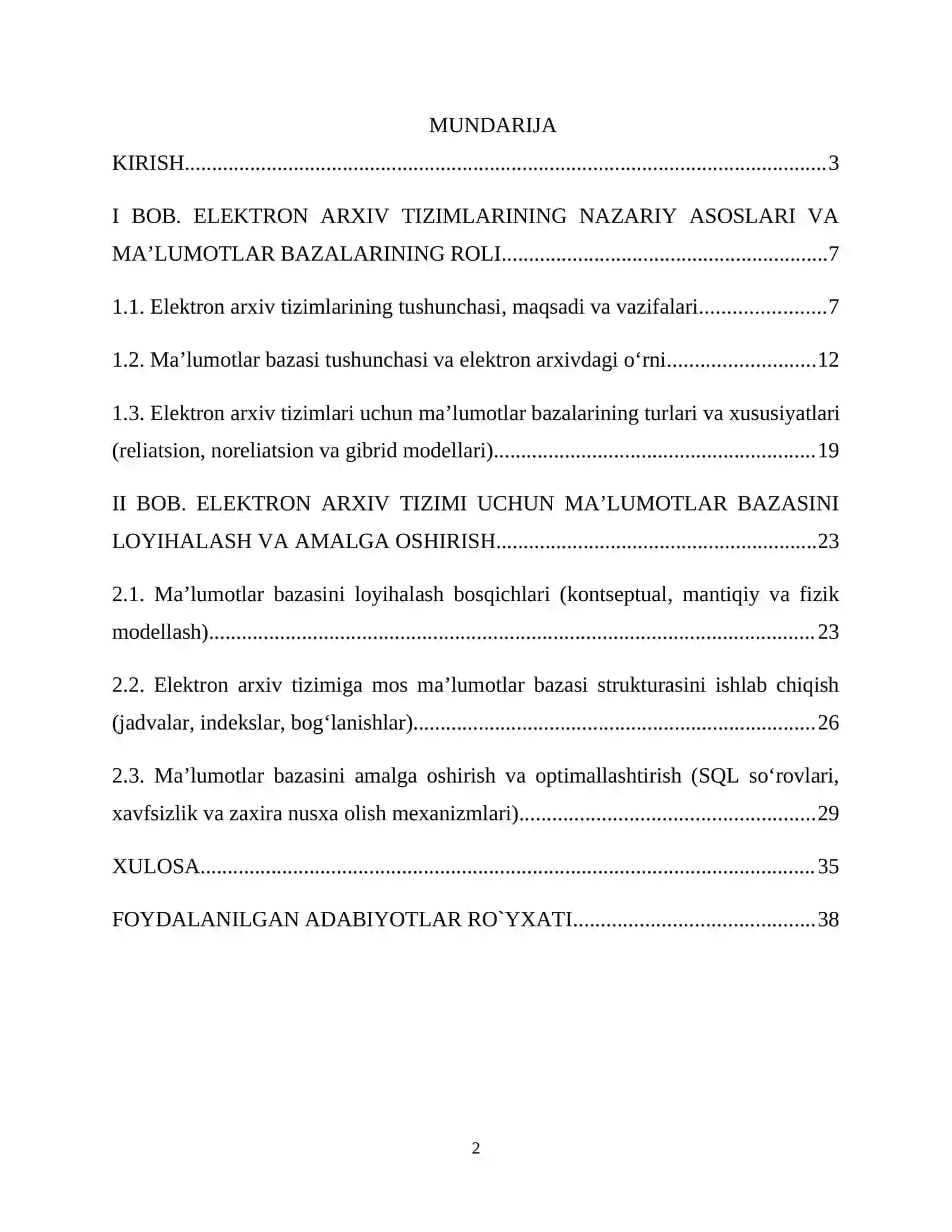 ELEKTRON ARXIV TIZIMI UCHUN MAʼLUMOTLAR BAZASI 2