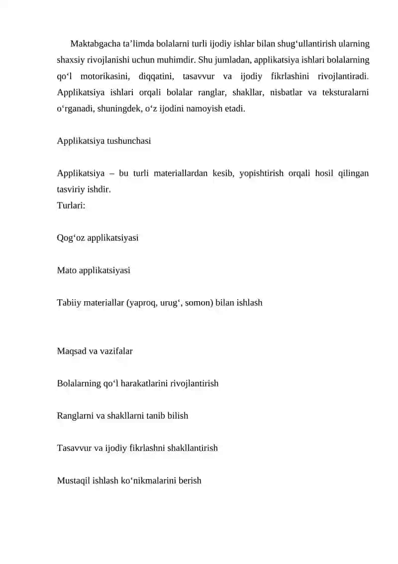 Maktabgacha yoshdagi bolalarni applikatsiya ishlariga o'rgatish 2