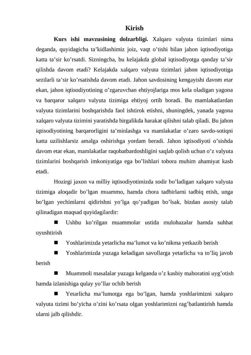 Xalqaro valyuta tizimi va uning o’zgarishi 2