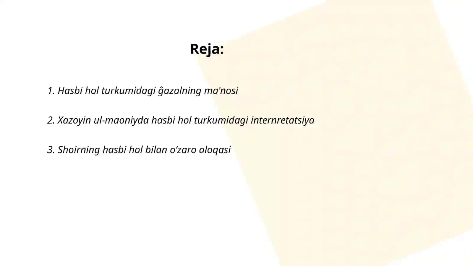 Xazoyin ul-maoniyda hasbi hol turkumidagi ĝazallar tahlili 2