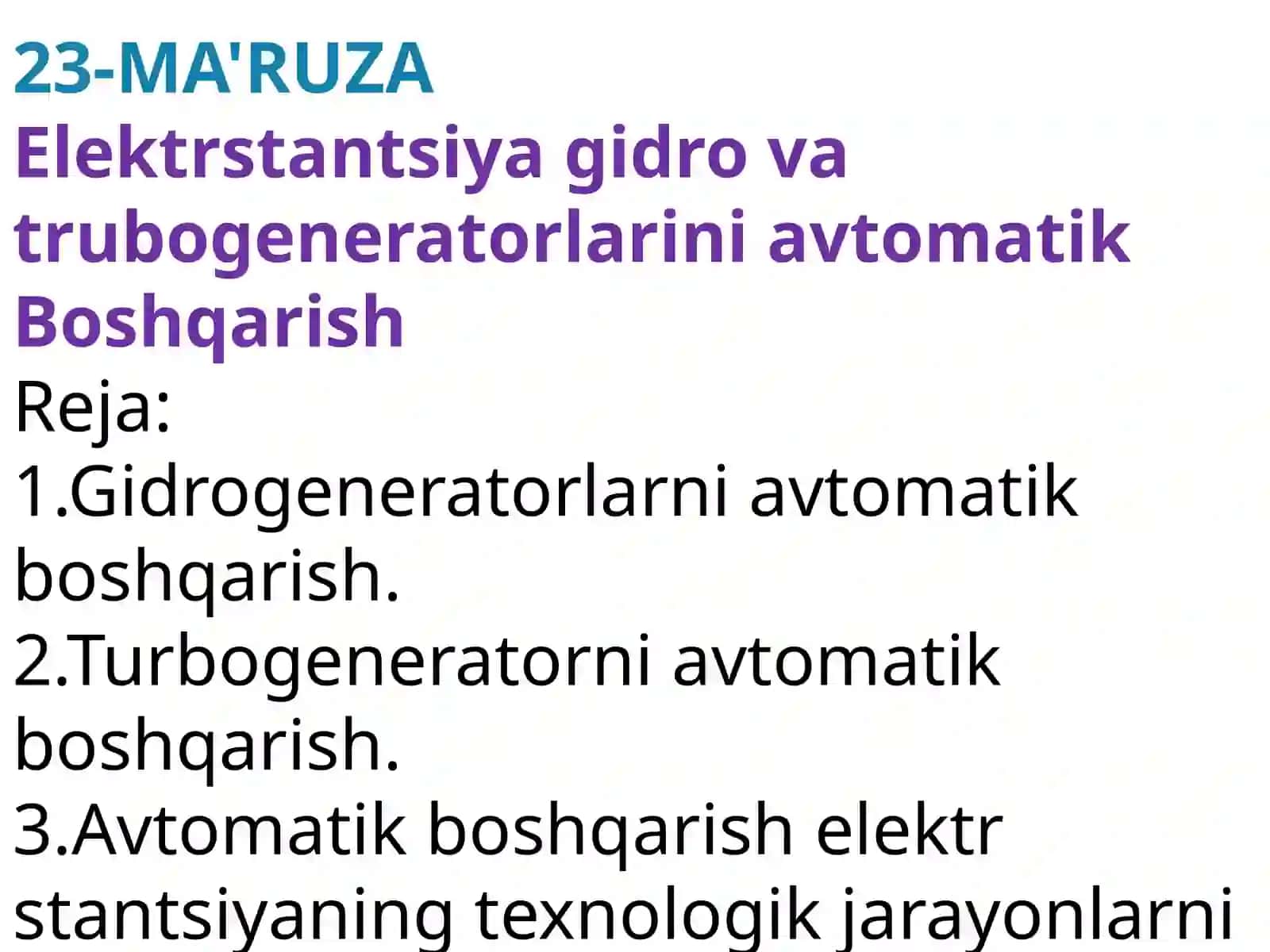 Elektrstantsiya Gidrovatrubo Generatorlarini Avtomatik Boshqarish 2