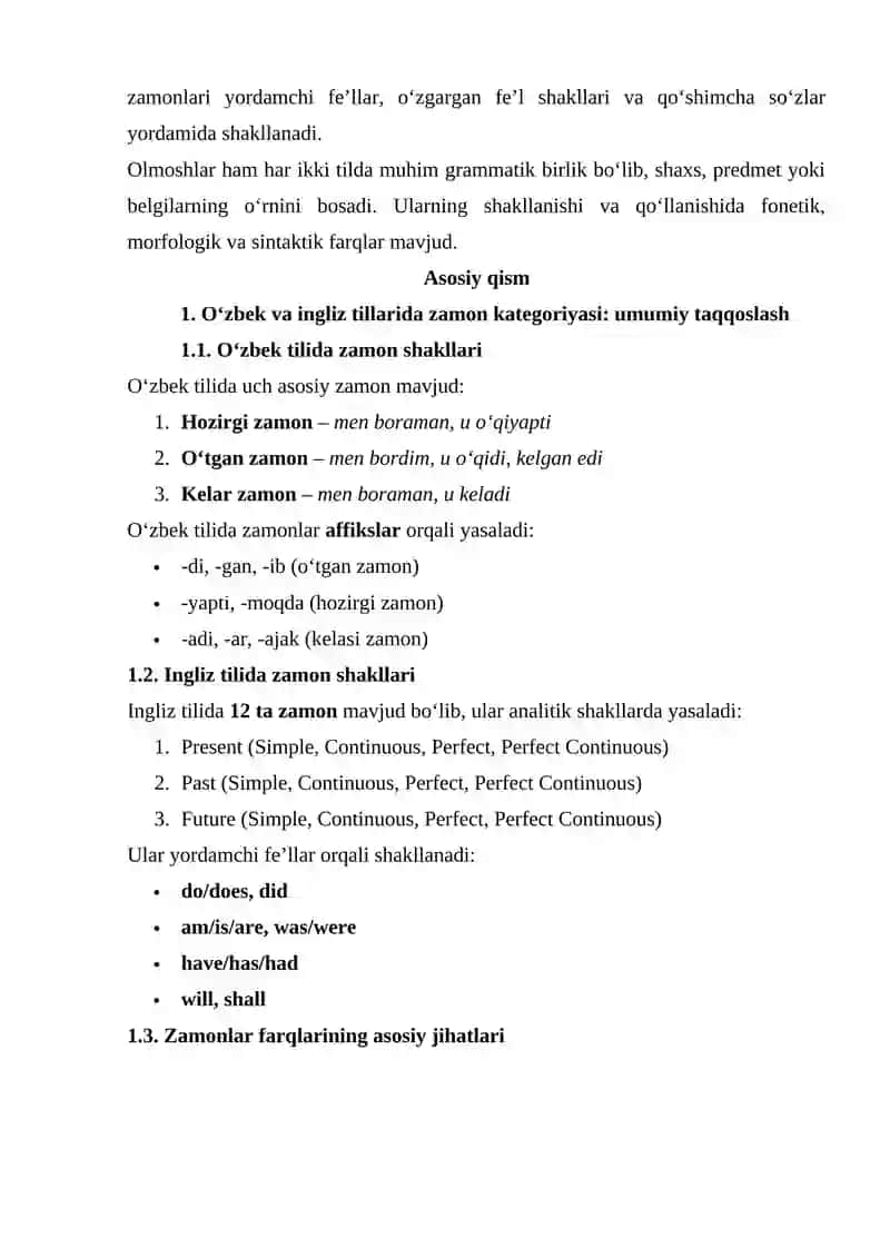 O‘ZBEK TILI VA INGLIZ TILI ZAMONLARI VA OLMOSHLARINING FARQI 2