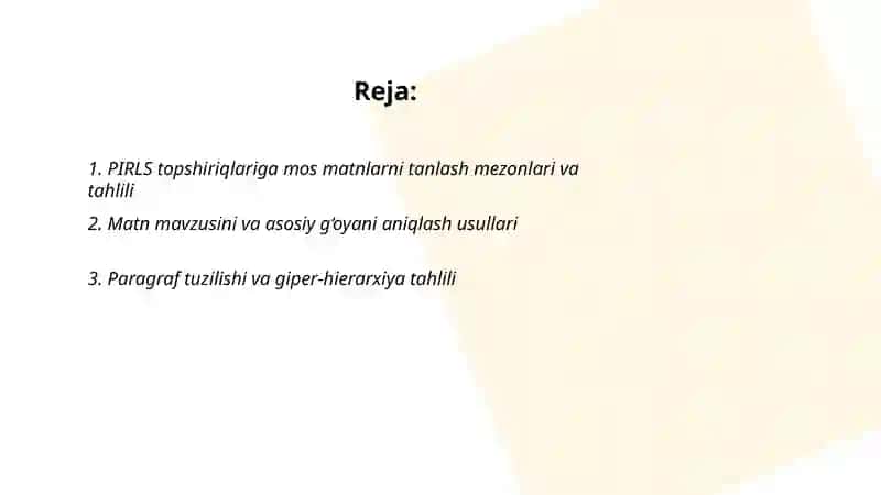 PIRLS topshiriqlari asosida ona tili va oʻqish savodxonligi darslarida berilgan matnlarni tahlil qilish 2