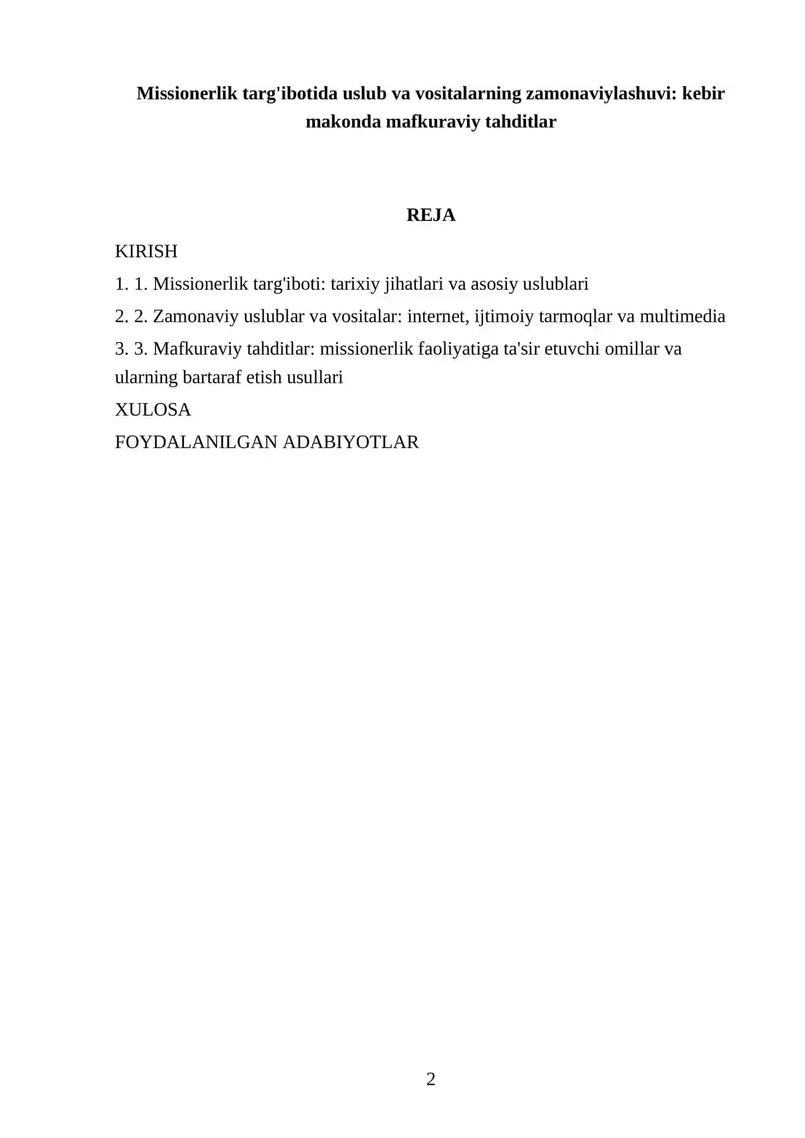 Missionerlik targ'ibotida uslub va vositalarning zamonaviylashuvi: kebir makonda mafkuraviy tahditlar 2