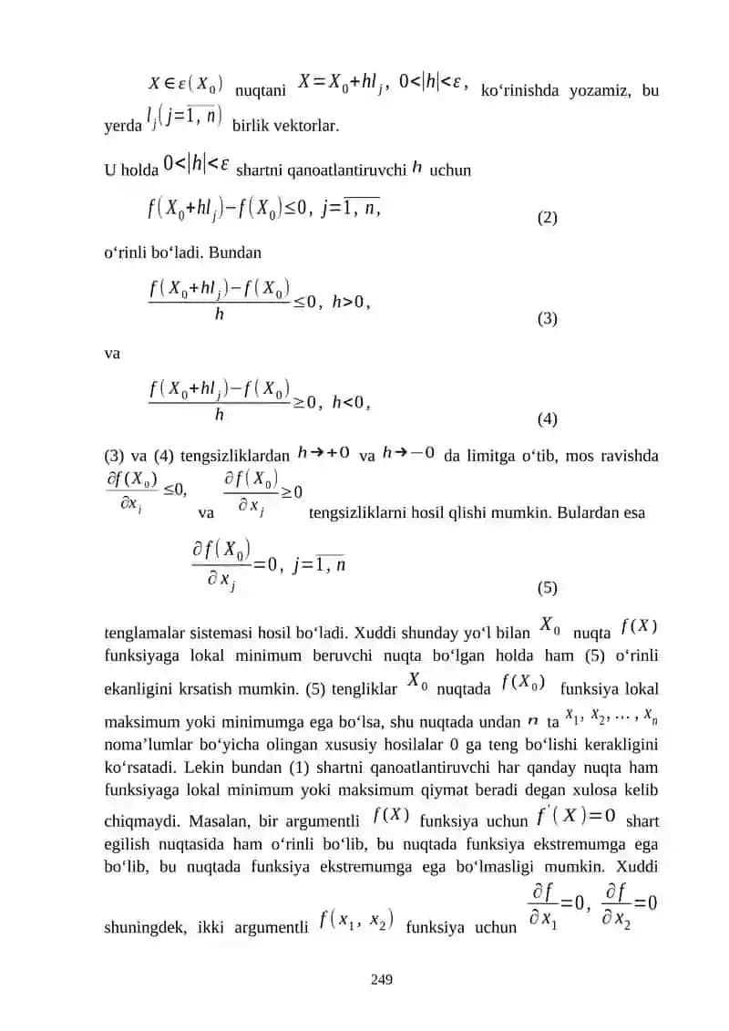 SHARTLI EKSTRIMUM MASALASINI LAGRANJ METODI YORDAMIDA SHARTSIZ EKSTRIMUM MASALASIGA KELTIRIB MASALANI OPTIMAL YECHIMLARINI TOPISH 2