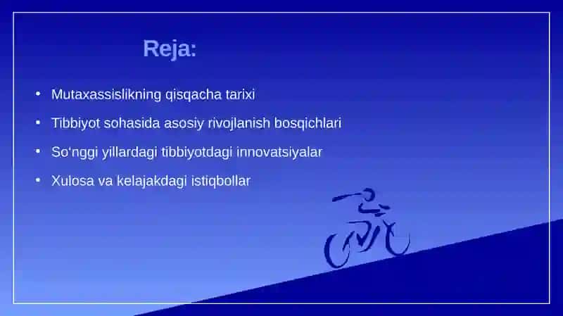 Mutaxassislik tarixi haqida ma'lumot berish; Tibbiyotdagi yangiliklar haqida taqdimot qilish 2
