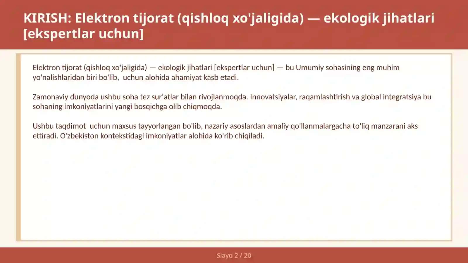 Elektron tijorat (qishloq xo'jaligida) — ekologik jihatlari [ekspertlar uchun] 2