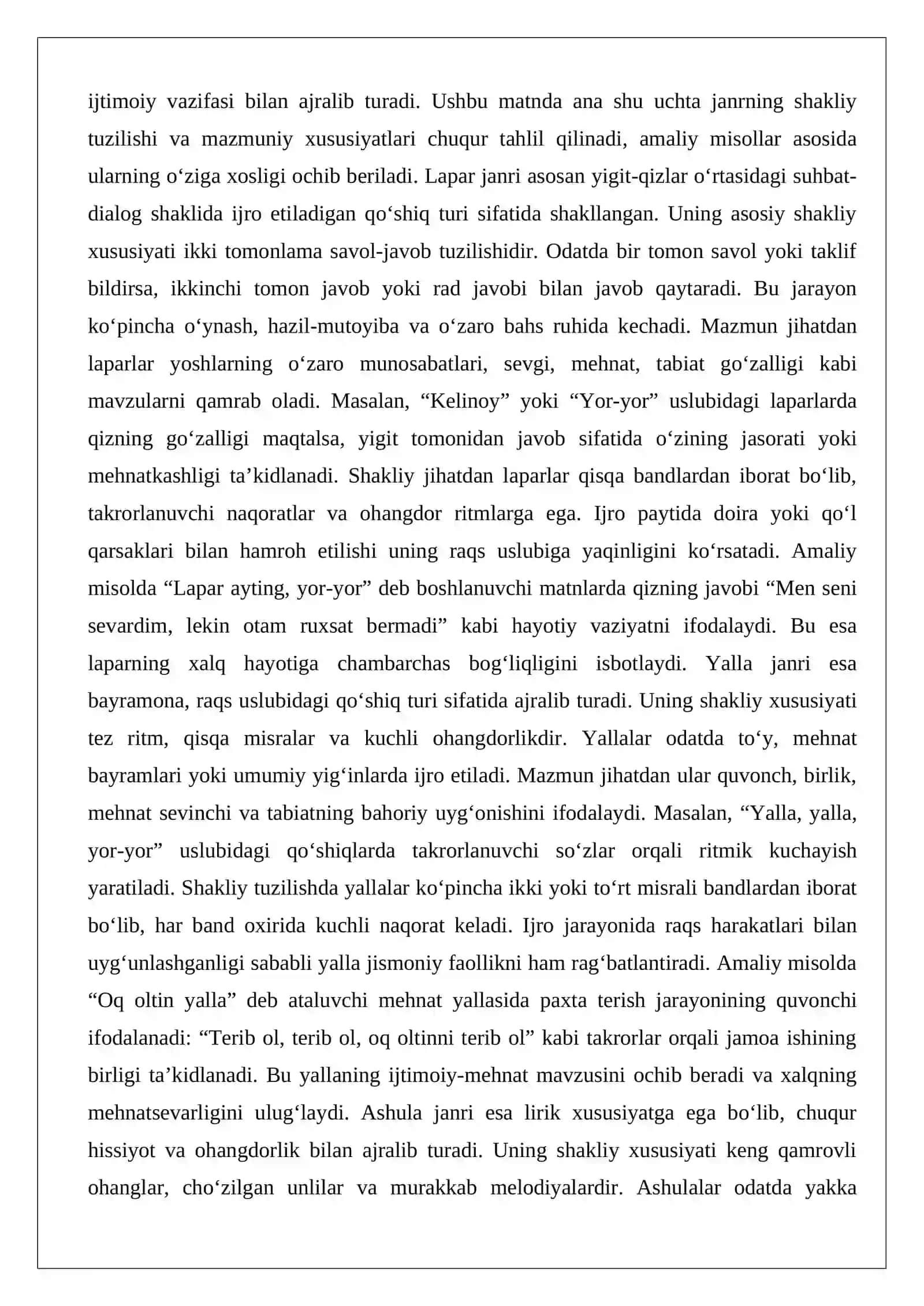 O‘zbek xalq qo‘shiqlari janrlari: lapar, yalla va ashulalarning shakl va mazmun xususiyatlari 2