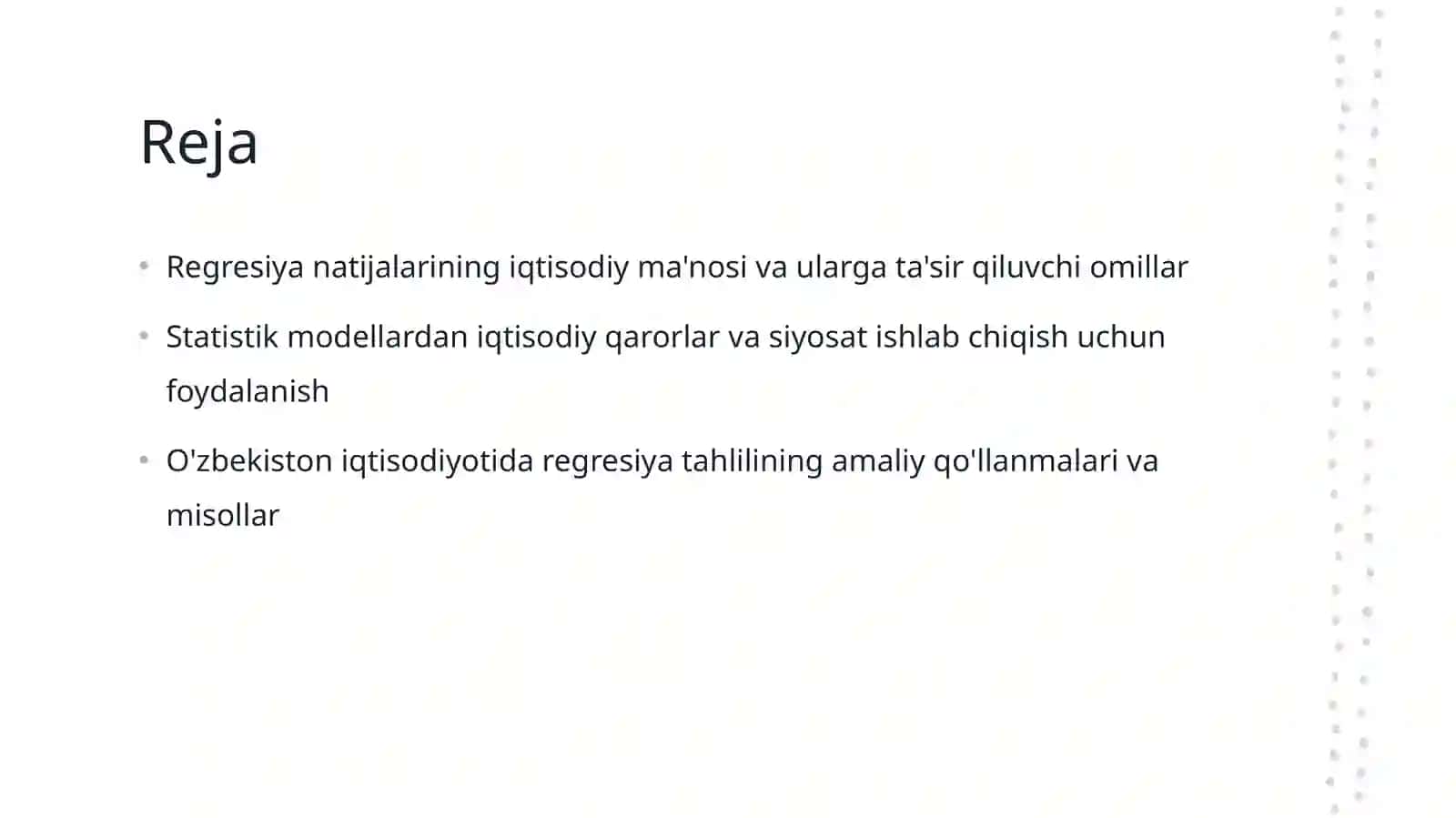 Regressiya natijalarining iqtisodiy talqini 2
