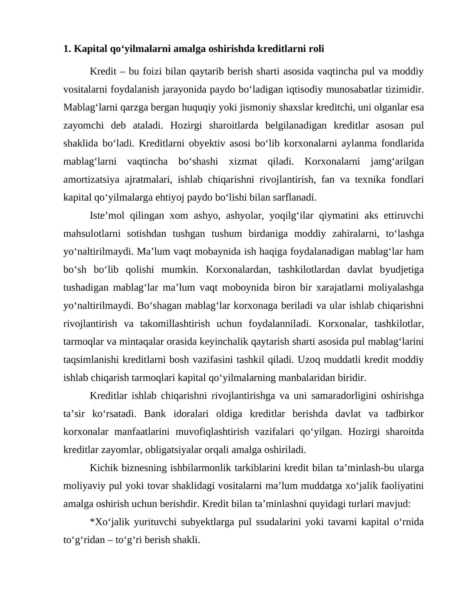 Kapital qoʻyilmalarni uzoq muddatga kreditlash 2