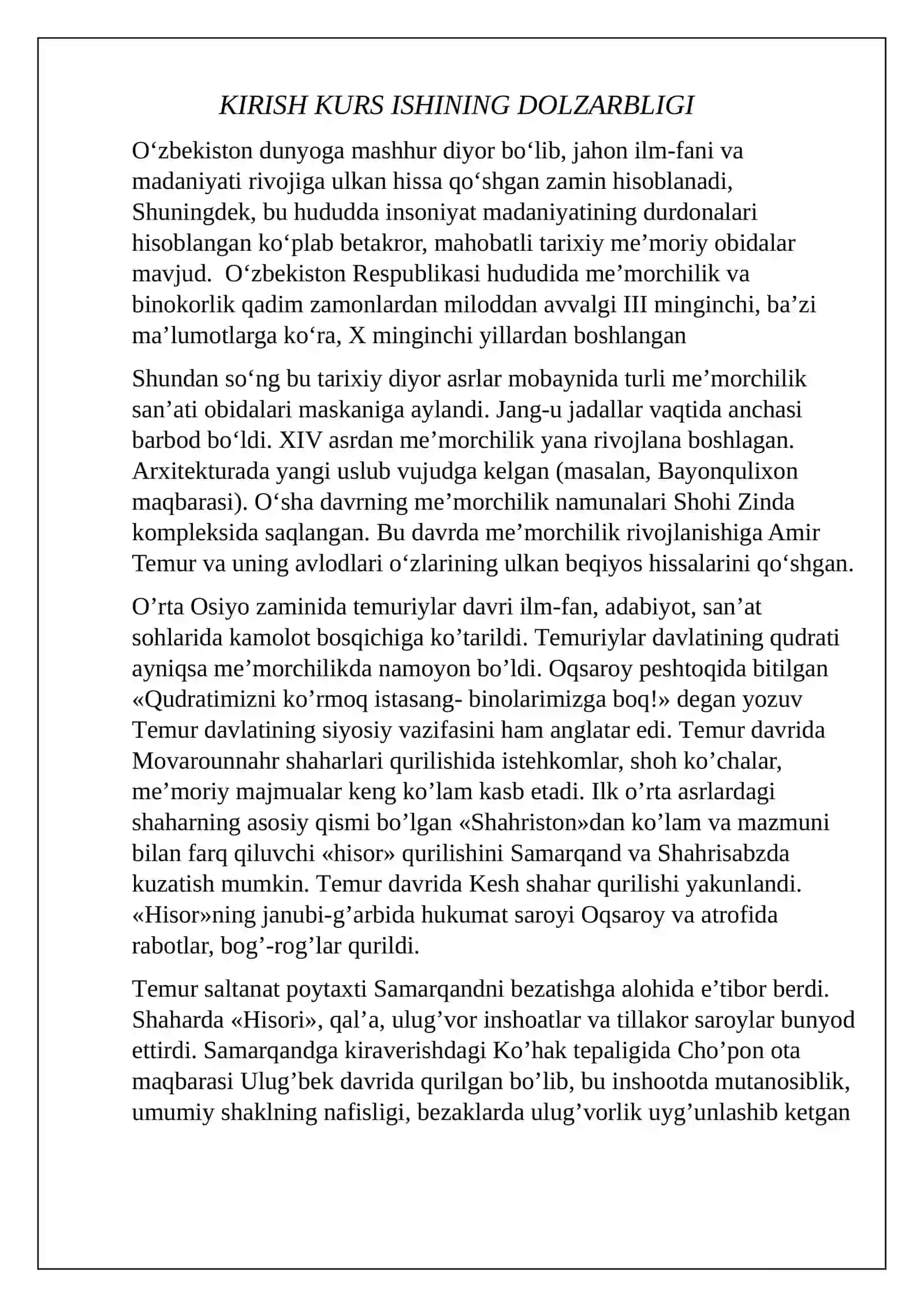 AMIR TEMUR DAVRI ME’MORCHILIK VA SHAHARSOZLIK MADANIYATI 2