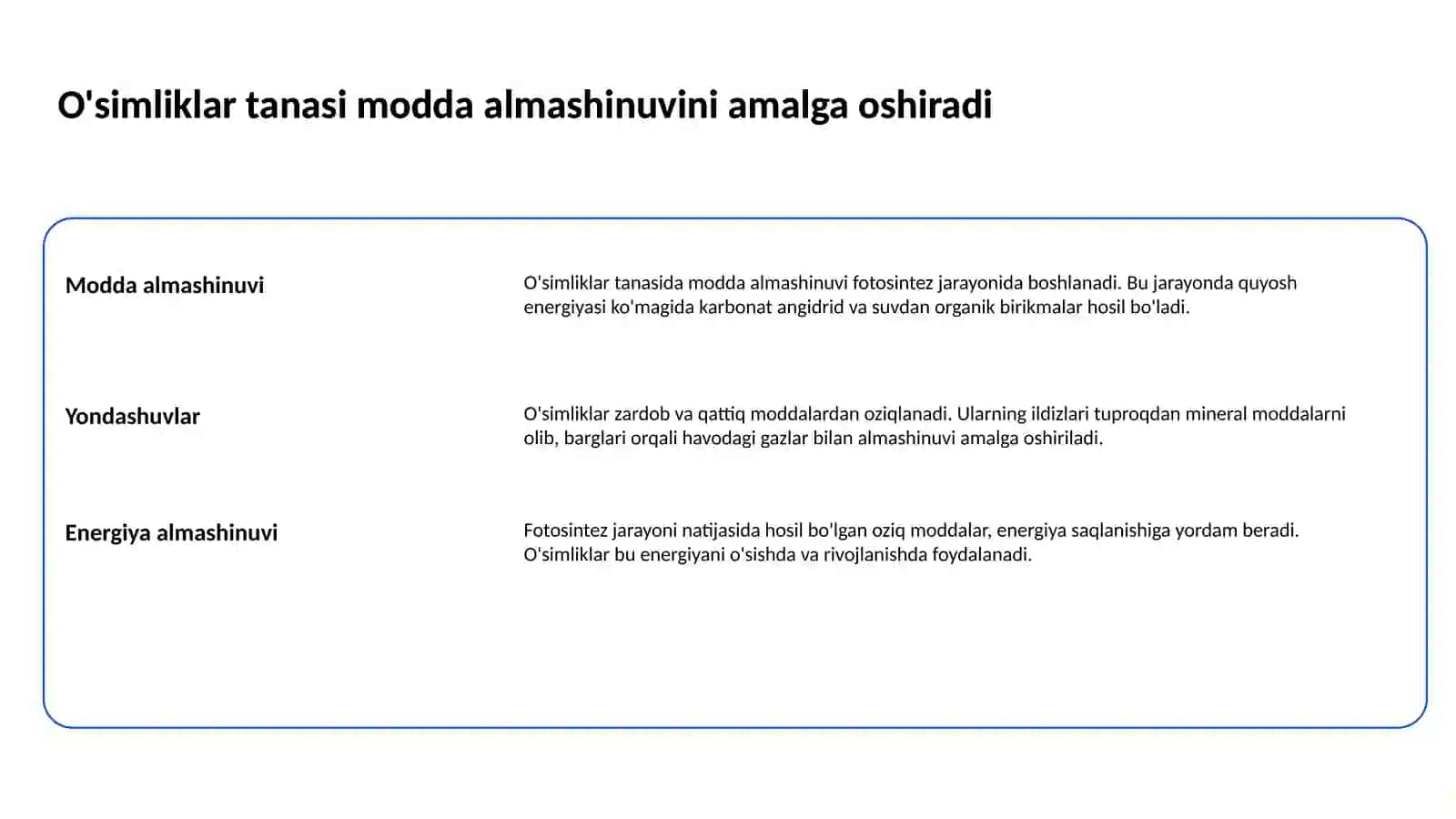 O'simliklar tanasida kechadigan modda almashinuv jarayoni 2