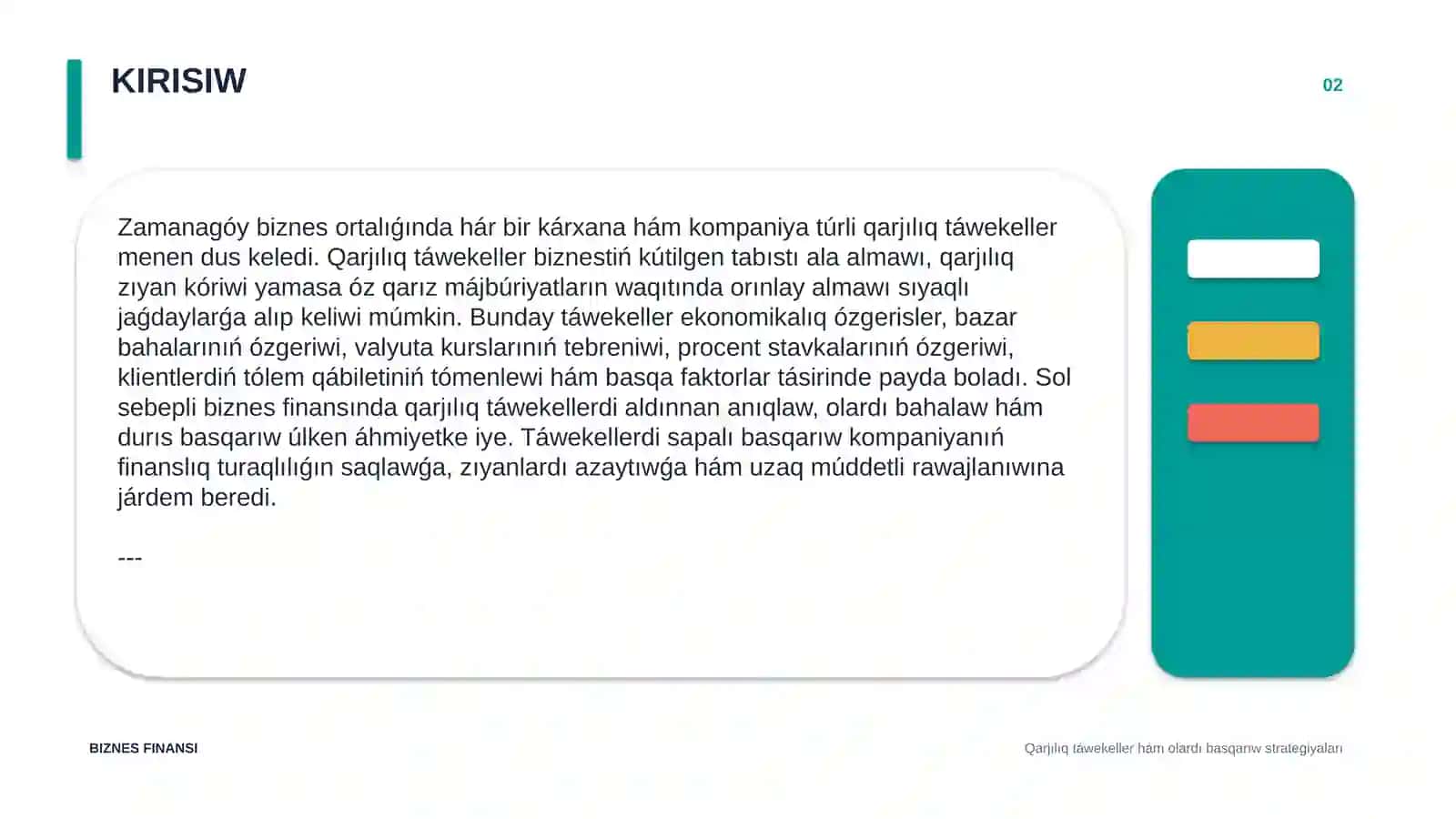 QARJILIQ TÁWEKELLER HÁM OLARDI BASQARIW STRATEGIYALARI 2