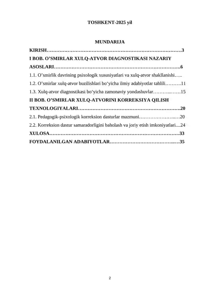 O’SMIRLAR XULQ -ATVOR DIAGNOSTIKASI VA KORREKSIYASI 2