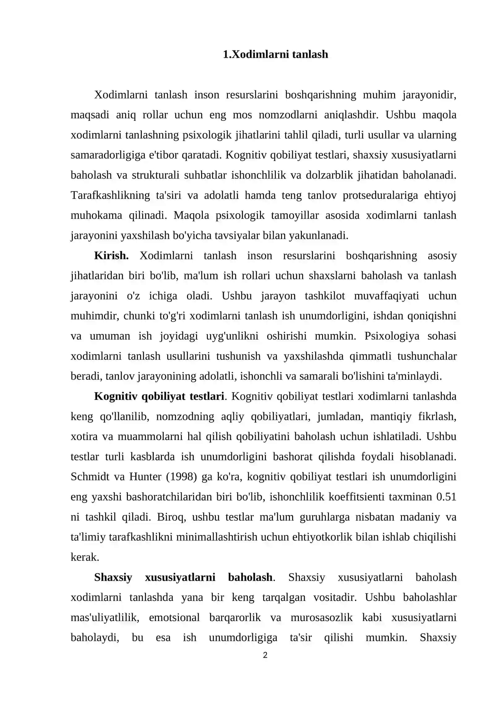 Xodimlarni tanlash 2