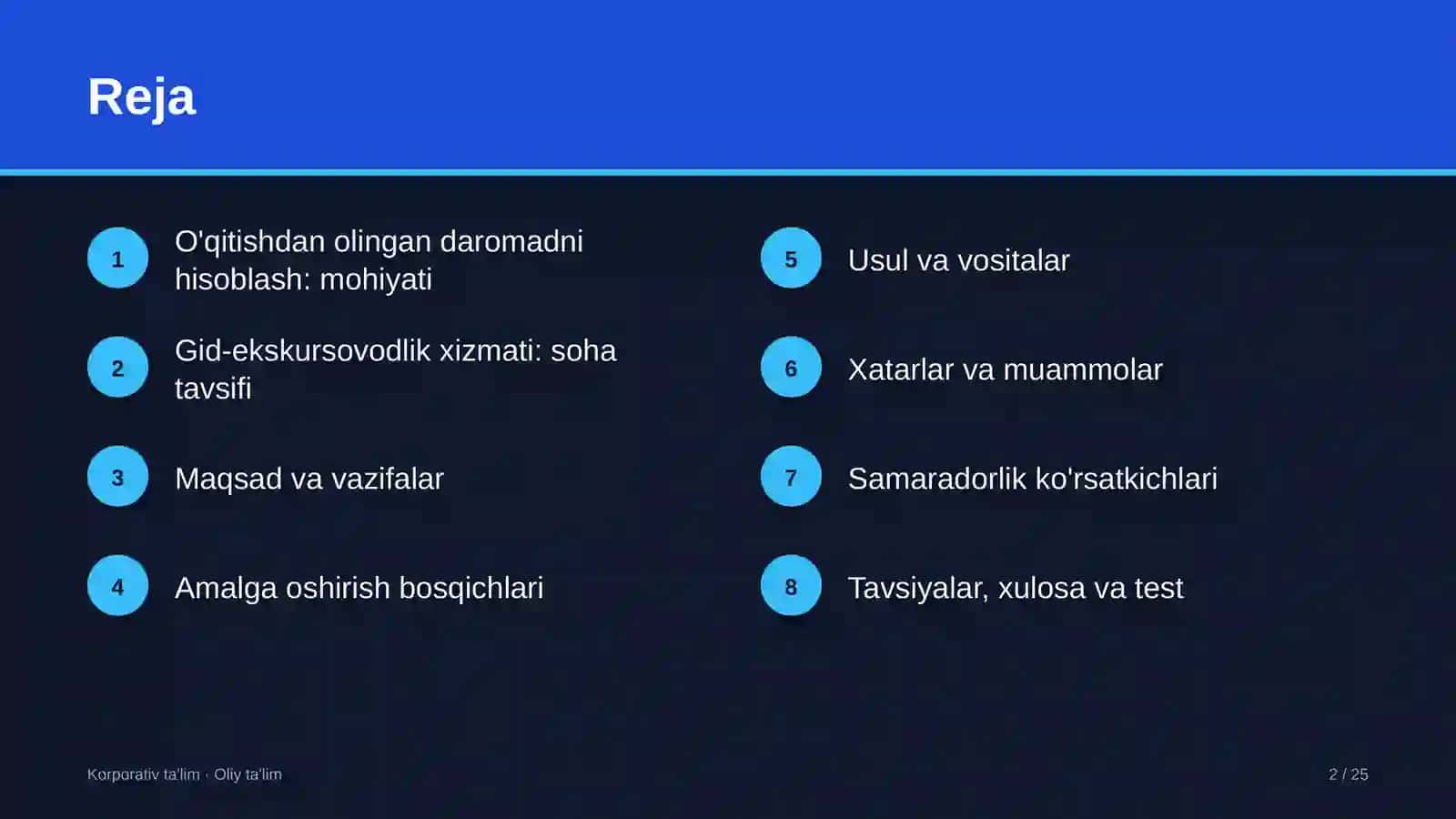 Gid-ekskursovodlik xizmatida o'qitishdan olingan daromadni hisoblash 2