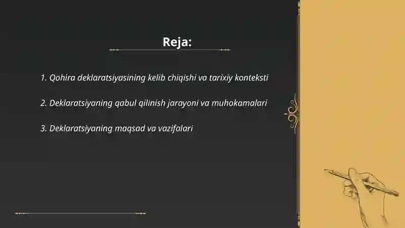 Qohira deklaratsiyasi tarixi va mazmuni 2
