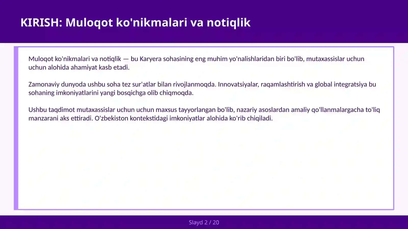 MULOQOT KO'NIKMALARI VA NOTIQLIK 2