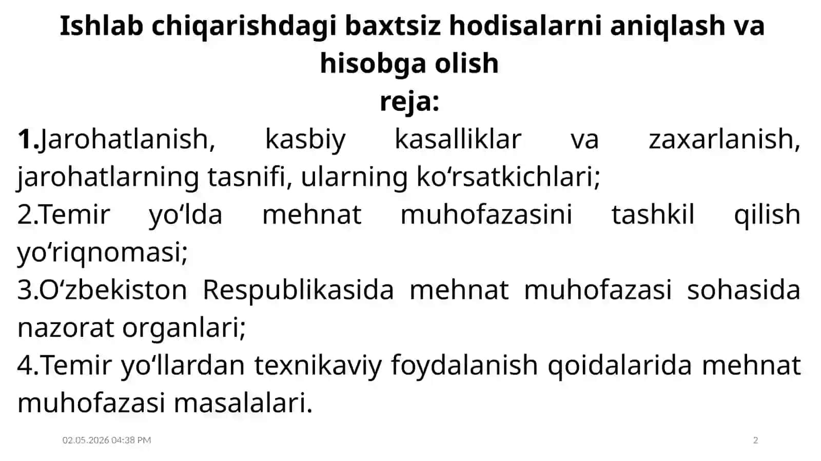Ишлаб чиқаришда бахтсиз ходисалар ва касб касалликлардан ишчиларни суғурта қилиш тартиби 2