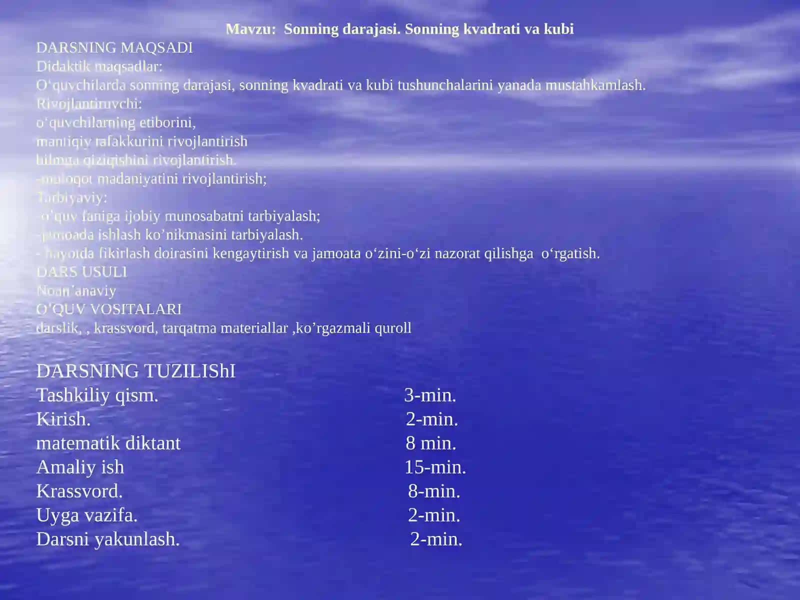 MATEMATIKA FANIDAN 1 SOATLIK DARS ISHLANMASISonning kvadrati, kubi va darajasi 2