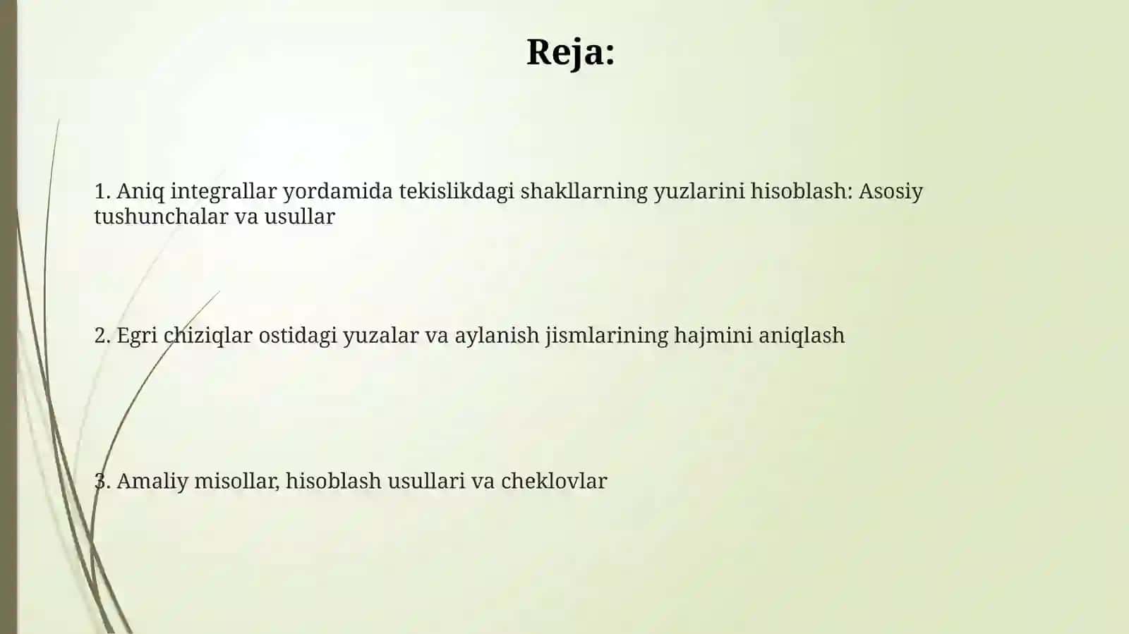 Aniq integral yoramida yassi figuralar yuzlarini hisoblash 2