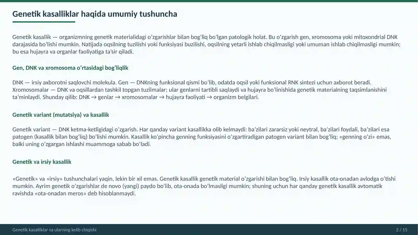 Genetik kasalliklar va ularning kelib chiqishi 2