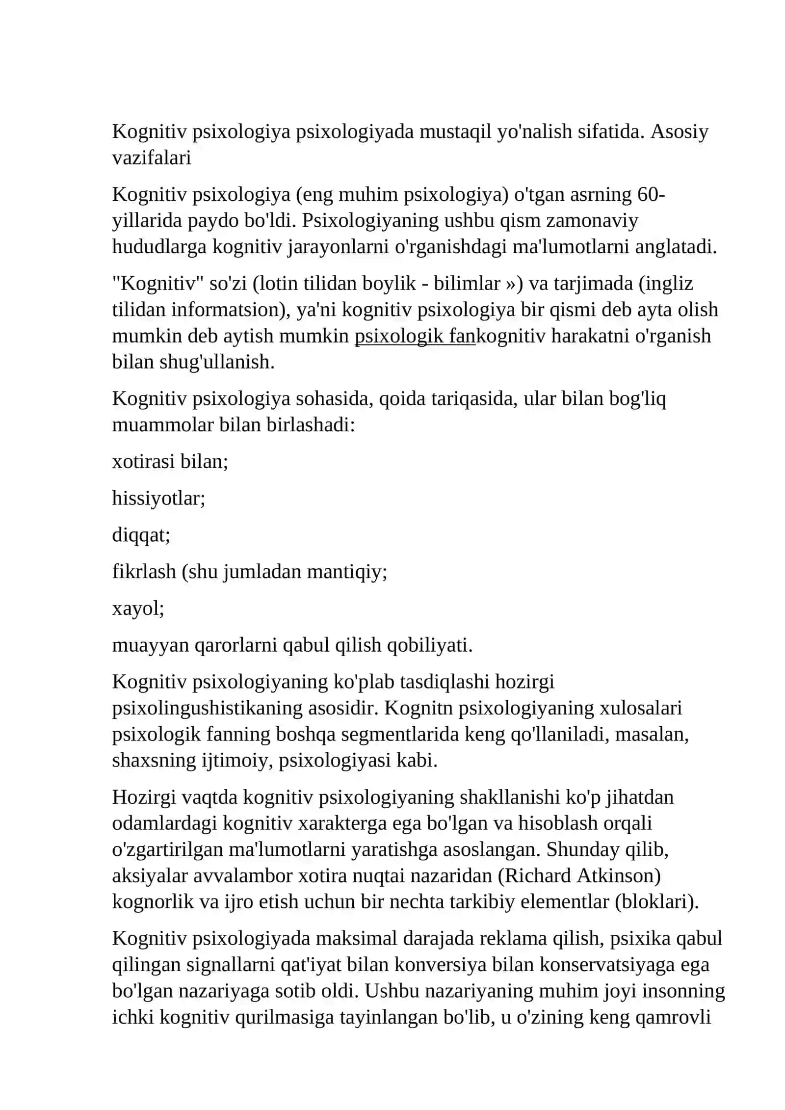 Kognitiv psixologiyada shax nazariyasi 2