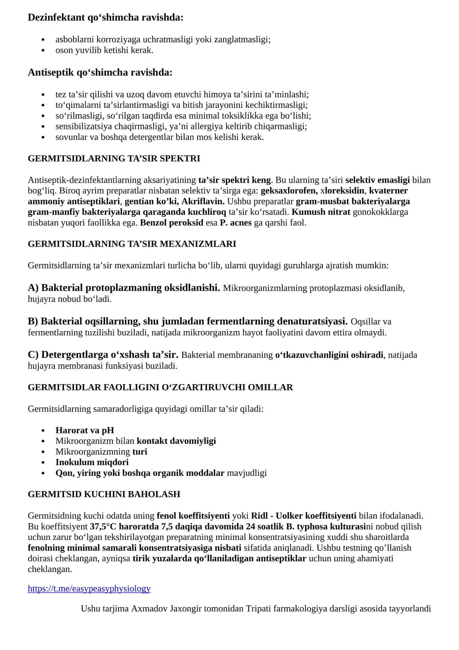 Antiseptiklar, Dezinfeksiya Vositalari va Ektoparazitsidlar 2