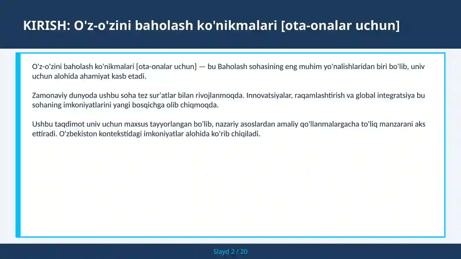 O'z-o'zini baholash ko'nikmalari [ota-onalar uchun] 2