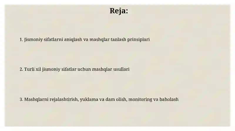 Jismoniy sifatlarni rivojlantiruvchi mashiqlat majmuasi 2