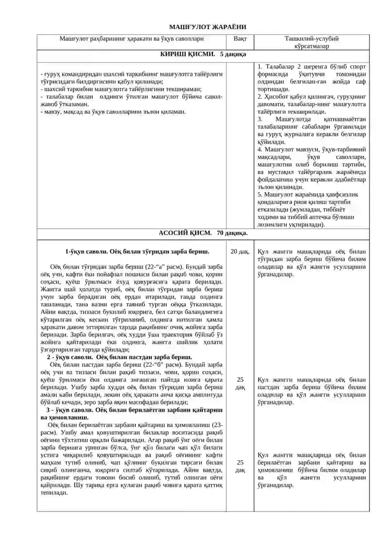 Мавзу7: Қўл ва пичоқ жанги амалларининг бошланғич комплекси 2