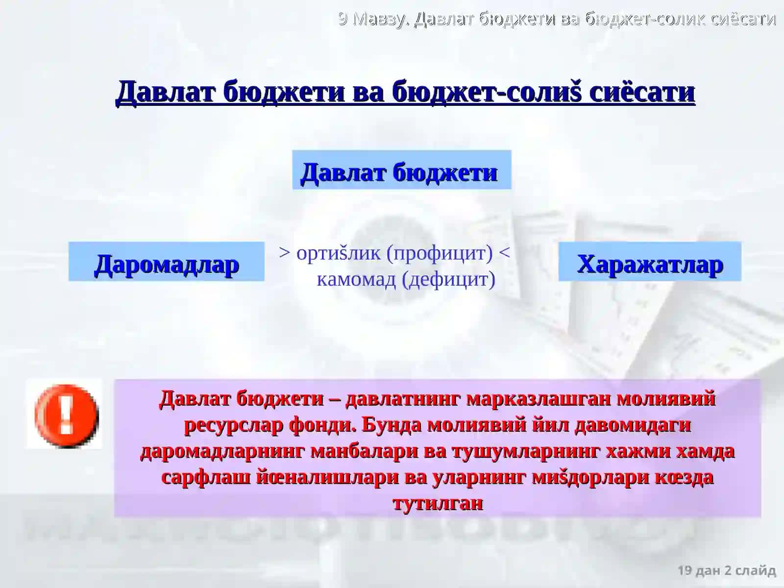 Давлат бюджети ва бюджет-солиš сиёсати 2