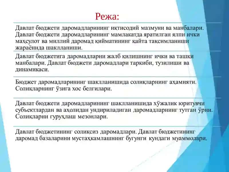 Давлат бюджети даромадлари тизими 2