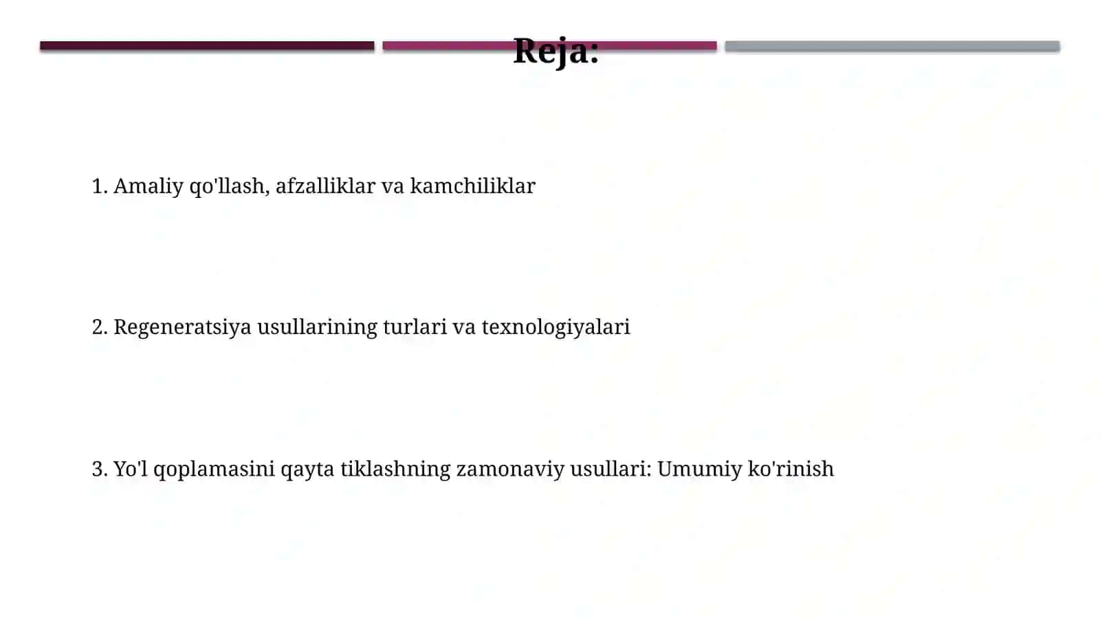 Yo'l to'shamasi va qoplamasini reginiratsiya qilishning zamanoviy usullari 2