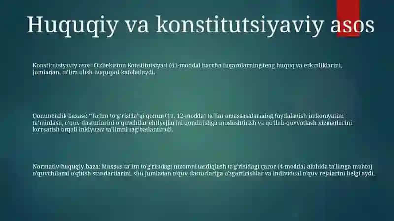 Inkluziv Ta'limning Meyoriy-Huquqiy Bazasini Tahlil Qilish 2