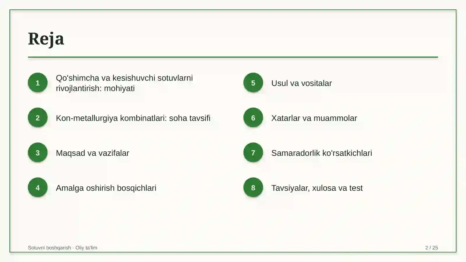 Kon-metallurgiya kombinatlarida qo'shimcha va kesishuvchi sotuvlarni rivojlantirish 2