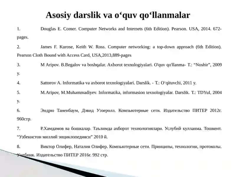 M Aripov. B.Begalov va boshqalar. Axborot texnologiyalari. O'quv qo'llanma 2