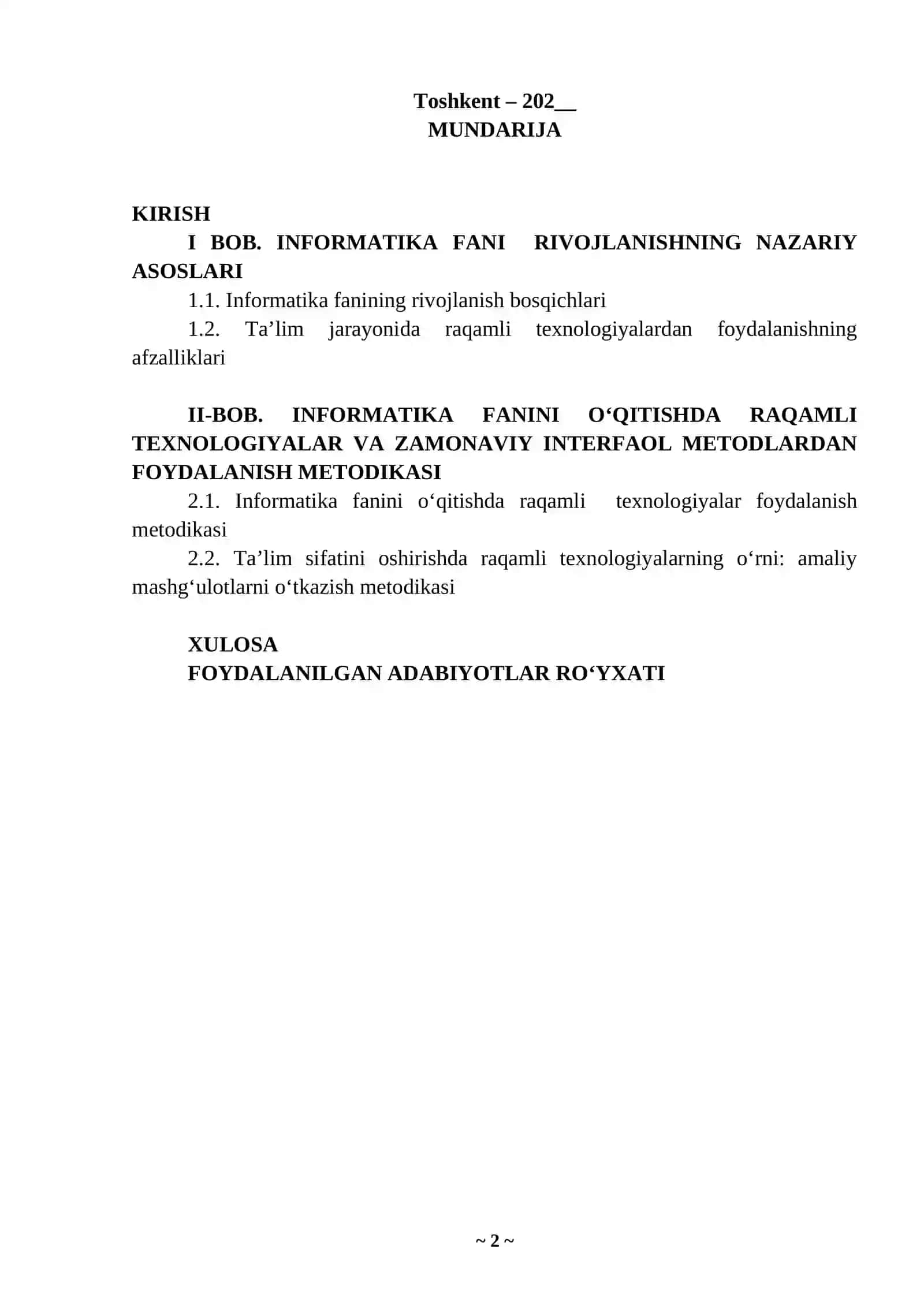 Informatika fanini o‘qitishda raqamli texnologiyalardan foydalanish metodikasi 2