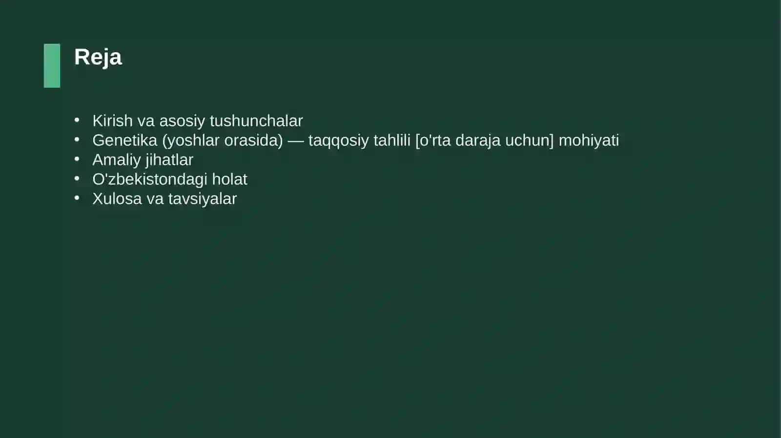 Genetika (yoshlar orasida) — taqqosiy tahlili [o'rta daraja uchun] 2