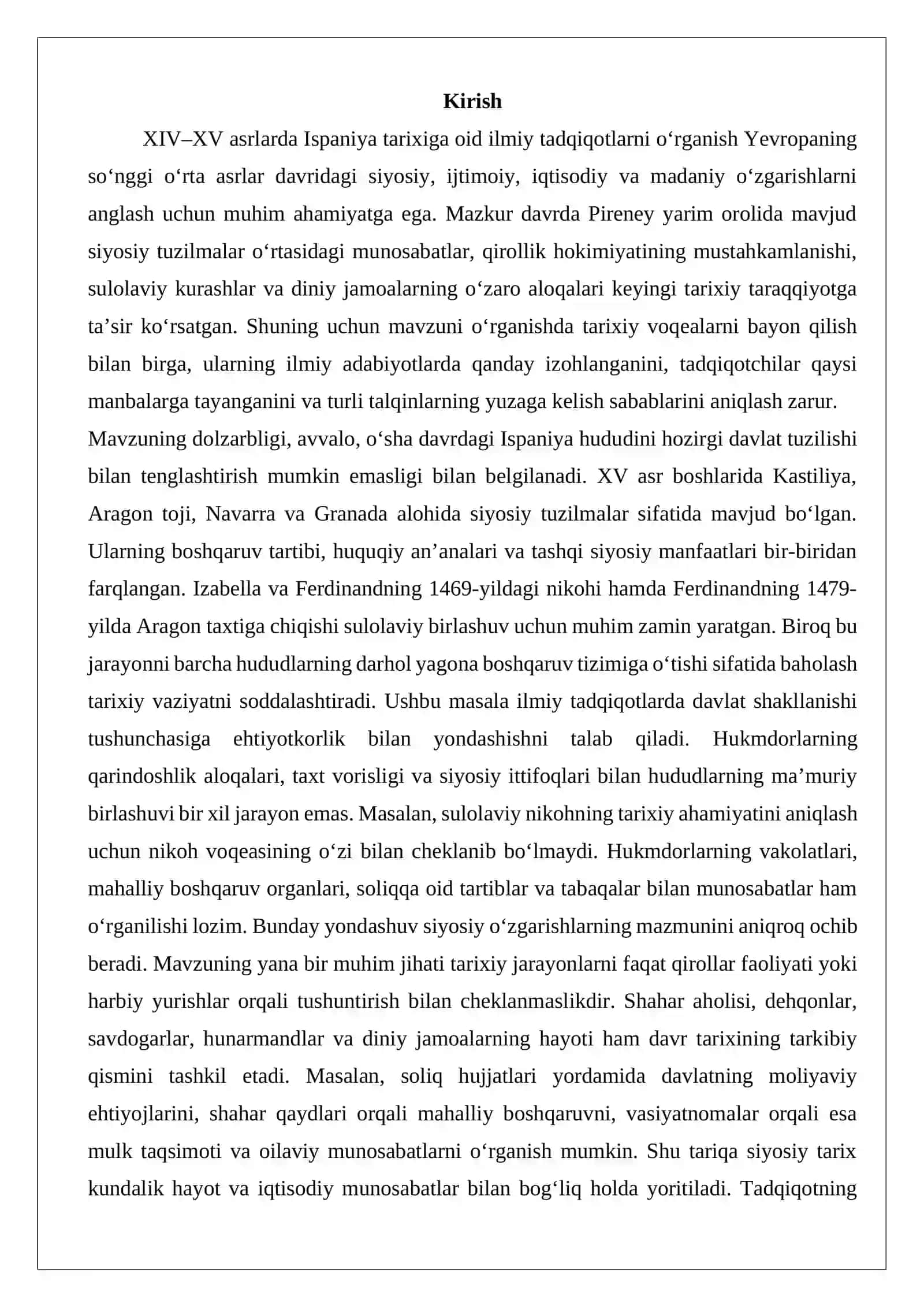 XIV-XV asrlarda Ispaniya tarixiga oid ilmiy tadqiqotlar 2