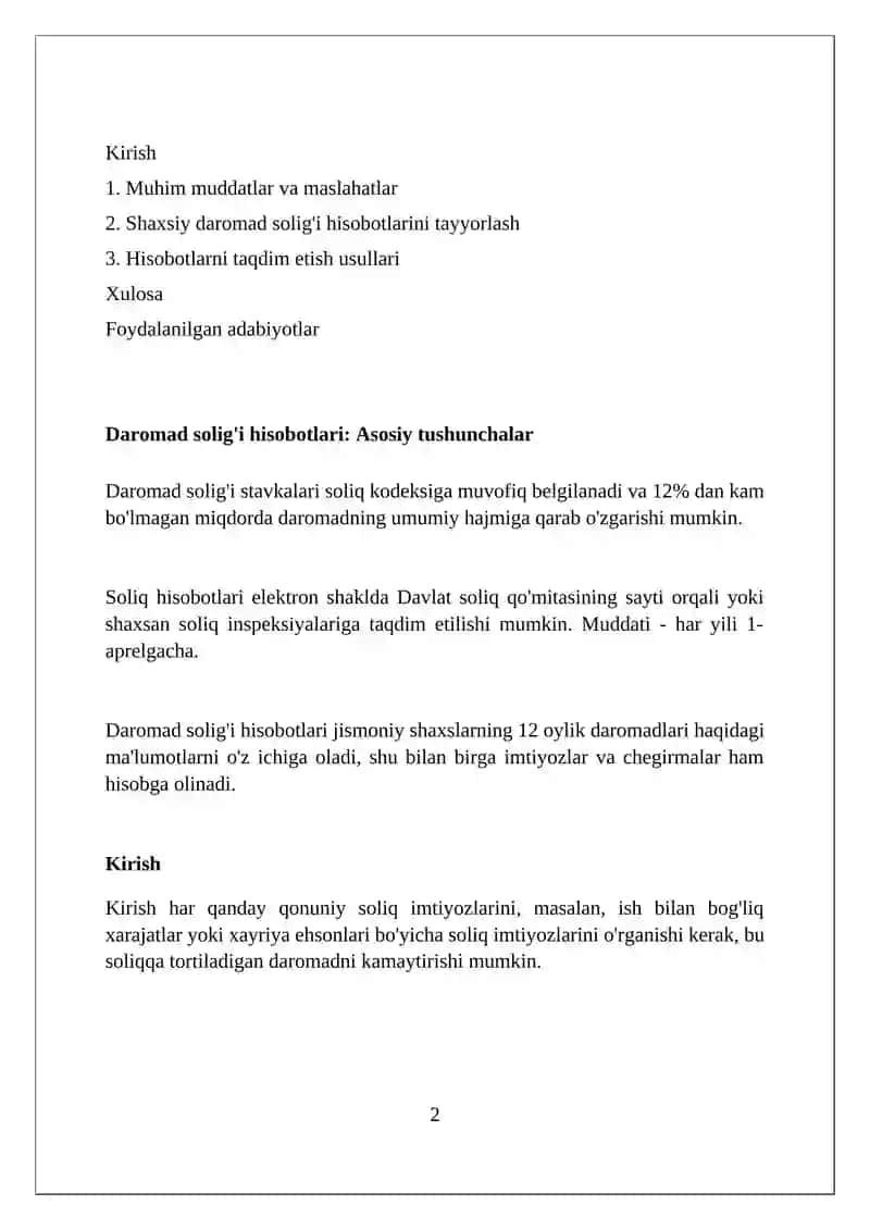 Daromad solig'i hisobotlari 2