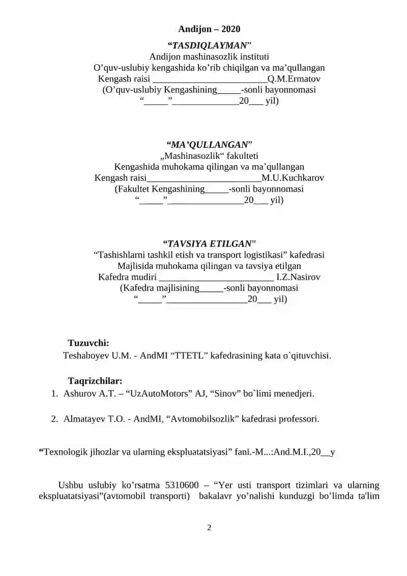 Texnologik jihozlar va ularning ekspluatatsiyasi 2
