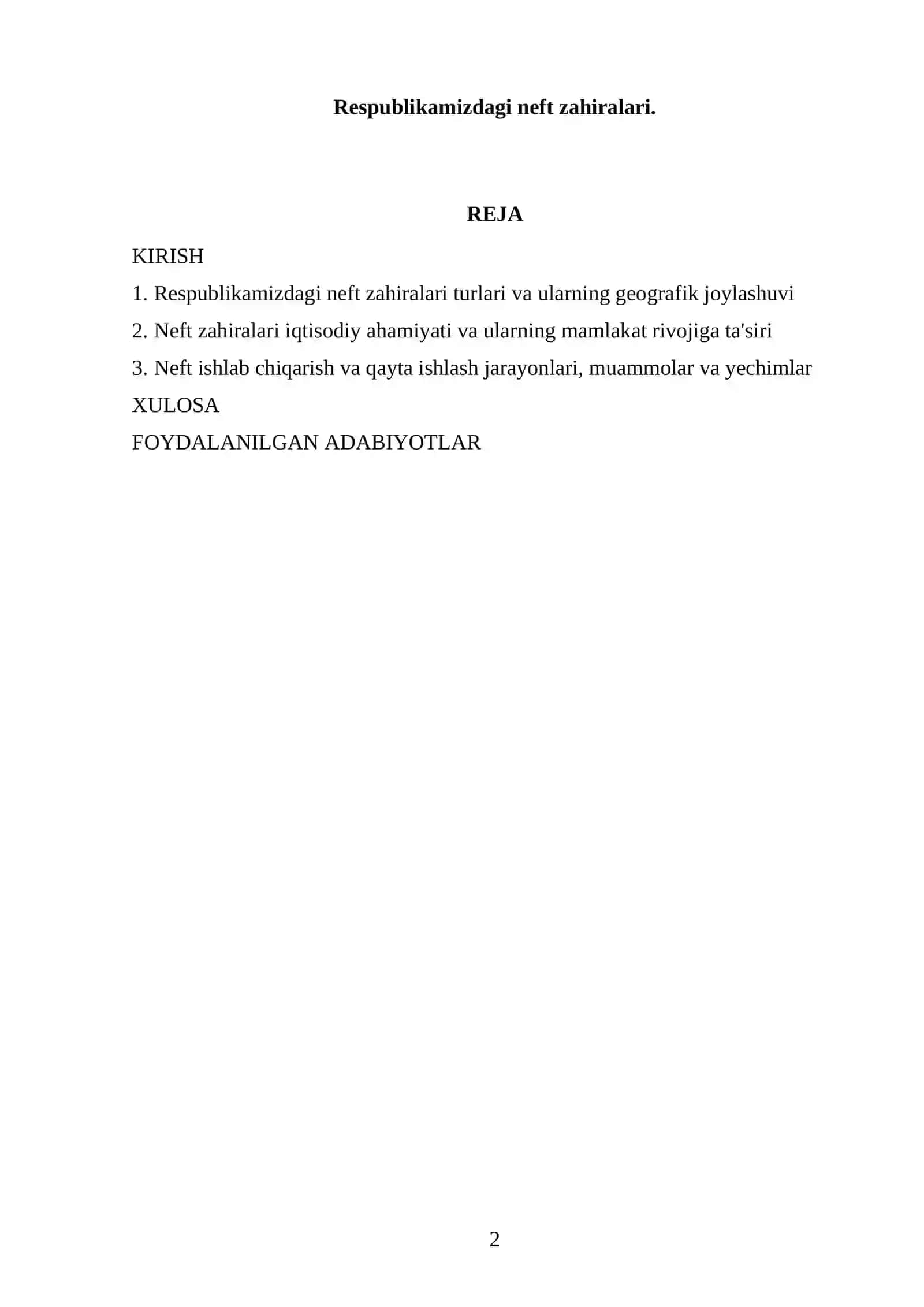 Respublikamizdagi neft zahiralari 2
