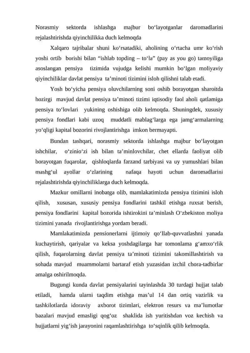 Pensiya Tizimini Isloh Qilish 2