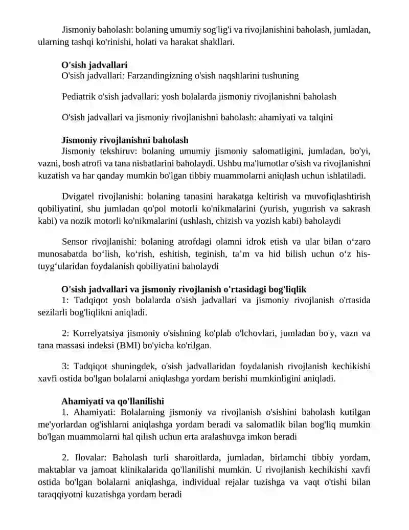 Yoshgacha Bolalar O'Sish Grafiki Vs Jismoniy Rivojlanishni Baholash 2
