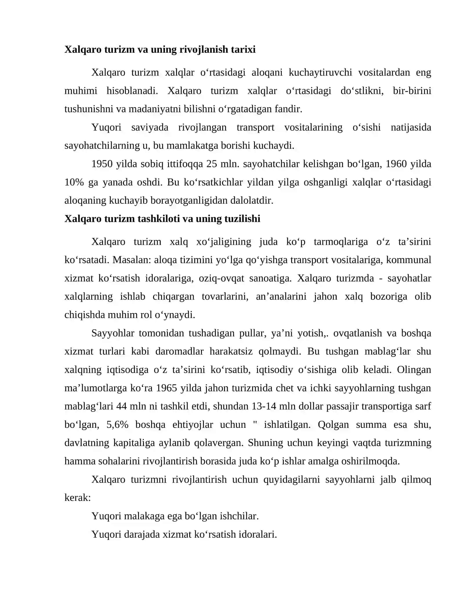 Xalqaro turizm va uning ahamiyati 2