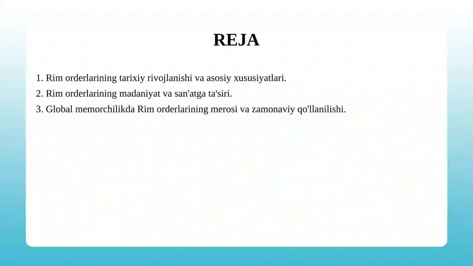 Rim orderlari kelip chiqishi va ularning global memorchilikda tasiri 2